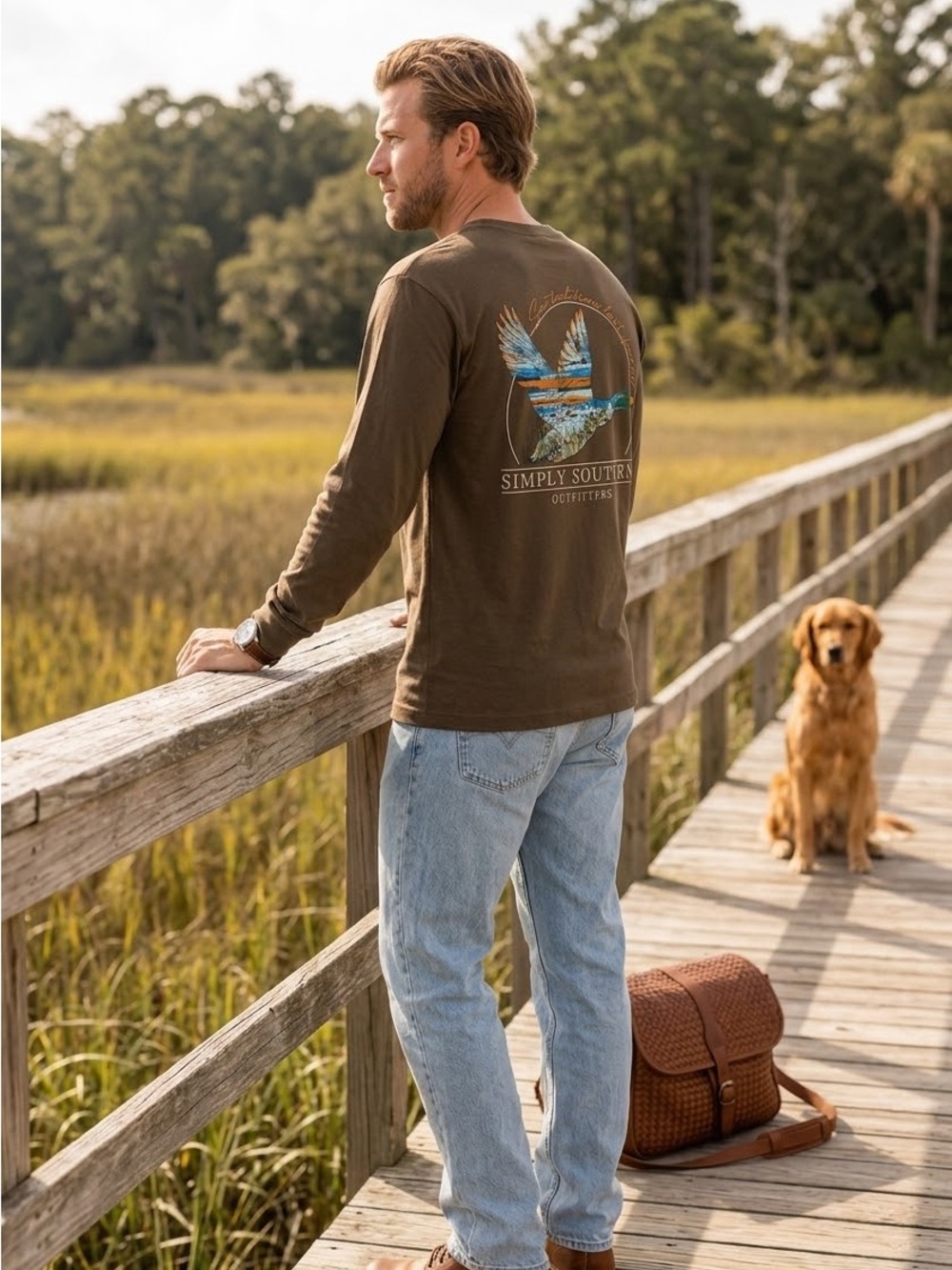 Simply Southern Brown Long-Sleeve Graphic Tee with Blue & Cream Accents